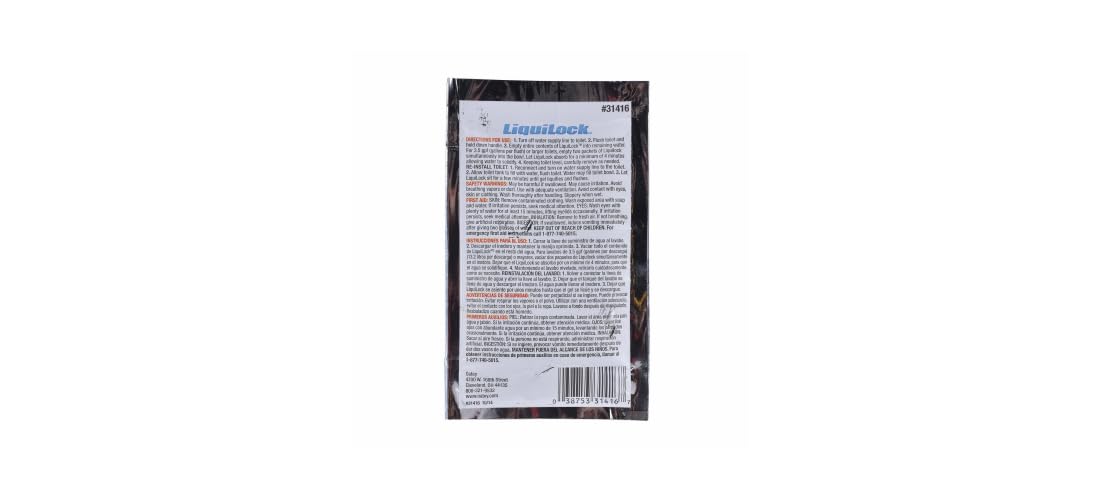 Two sealed packets of Oatey LiquidLoc toilet removal gel in black packaging with white label and product information.