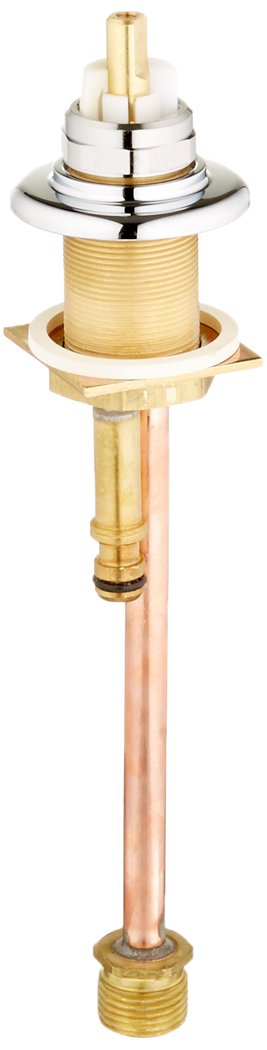Delta chrome and brass valve assembly with copper pipe stem and threaded brass connections.