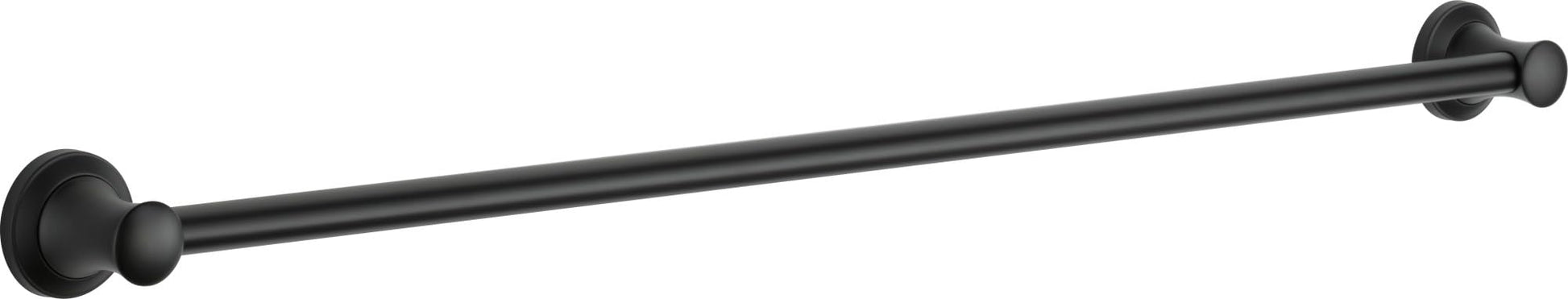 Black metal grab bar with circular wall mounts on each end, 42 inches long.