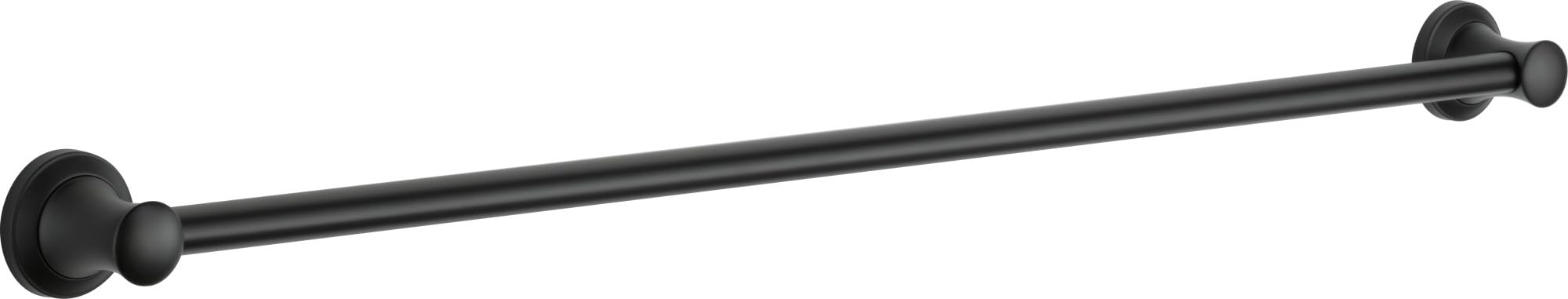 Black metal grab bar with circular wall mounts on each end, 42 inches long.