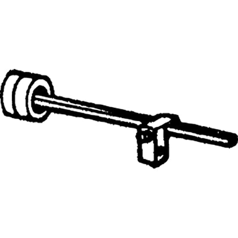 Chrome actuating rod with cylindrical connector and rectangular bracket attachment.