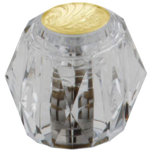 Clear acrylic knob with polished brass-finished decorative cap on top.