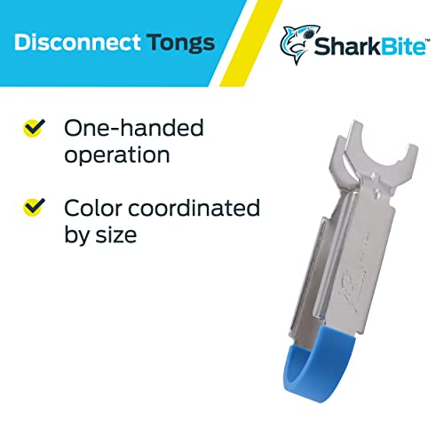 Sharkbite disconnect tongs with gray metal body and blue handle for 3/4" connections.