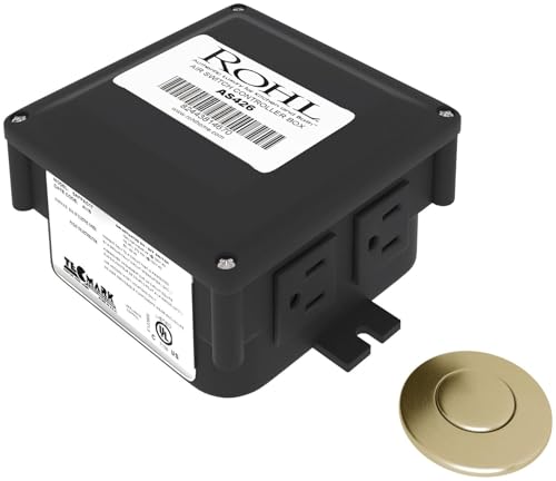 Black control box with white label and antique gold air switch button.