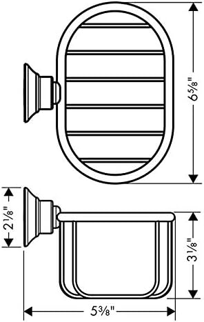 Chrome shower basket with oval frame, horizontal shelves, and wall-mounted suction cup attachment.