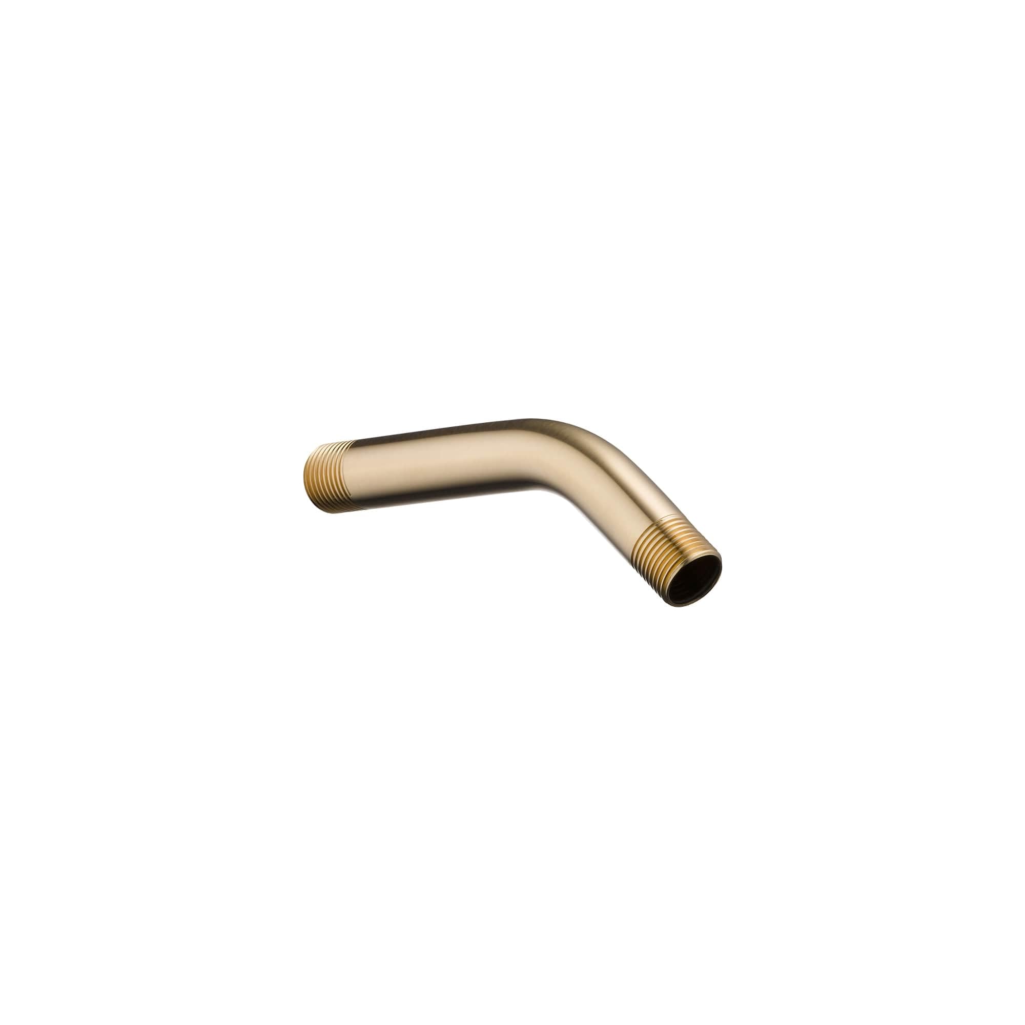 Champagne bronze curved shower arm with threaded male connections on both ends.