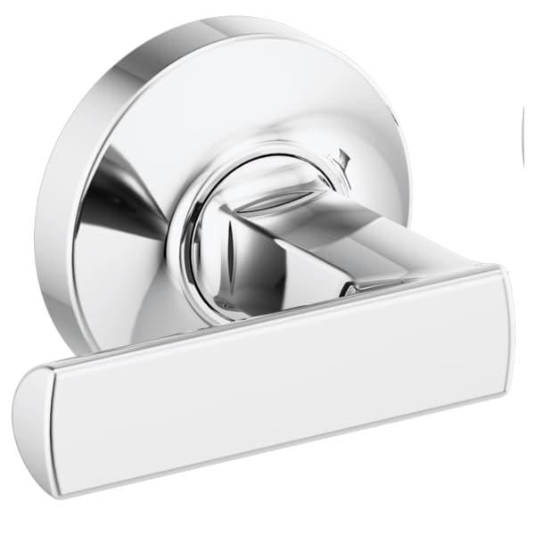 Chrome wall-mounted tub filler with two lever handles and circular trim plate.