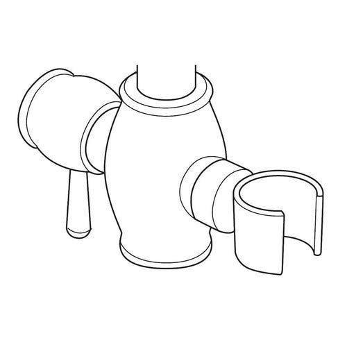 Chrome slide bar mechanism with curved mounting bracket and cylindrical sliding component, shown in technical diagram.