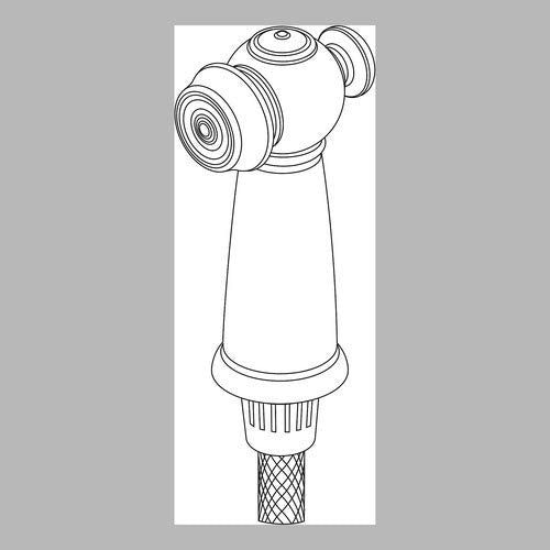 Chrome side spray and hose assembly with cylindrical body, spray head, and flexible hose attachment.
