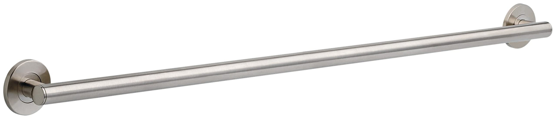 Stainless steel grab bar with circular mounting flanges at each end, 42 inches long.