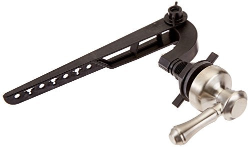 Black metal tank lever with chrome valve connector and adjustment mechanism.