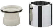 Grohe chrome-plated cylindrical sleeve with white plastic insert and black rubber seal ring.