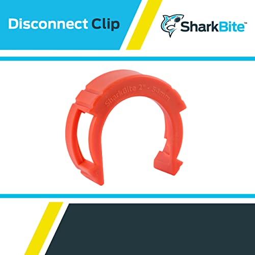 Red plastic disconnect clip with horseshoe shape and locking tabs for 2 in. push-to-connect fittings.