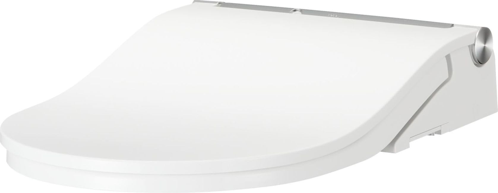 Cotton white electronic bidet toilet seat with curved design and control panel on right side.
