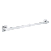 Chrome and white 24-inch towel bar with square wall mounting brackets on each end.