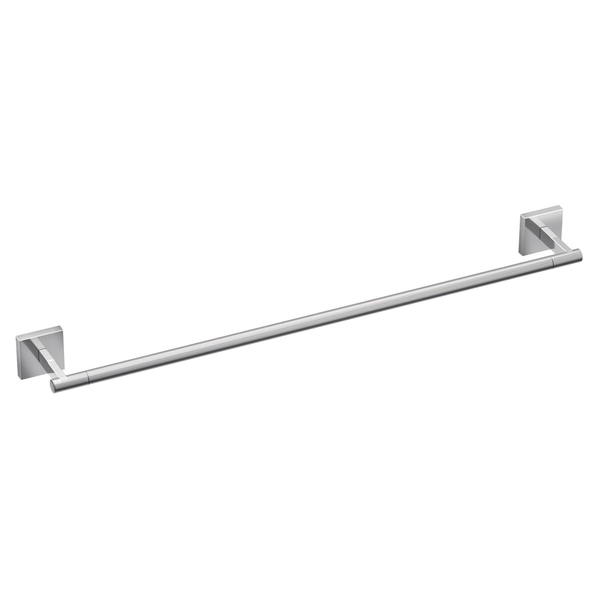 Chrome towel bar with square mounting brackets at each end, 24 inches long.