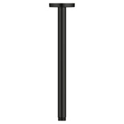 Matte black ceiling-mounted shower arm with T-shaped connector at top and threaded end at bottom.