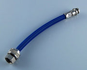 Blue braided nylon hose with metal connectors on both ends.