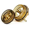 Two brass-colored circular mechanical valve components with internal springs and seals displayed open.
