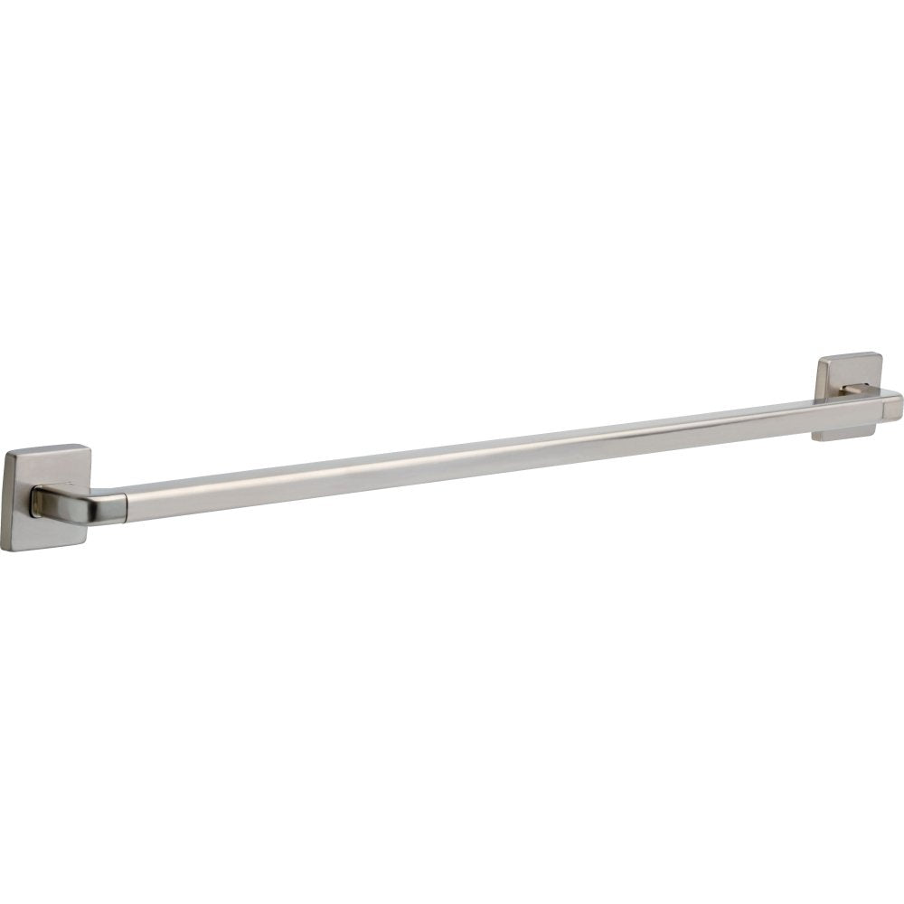 Chrome and brushed nickel angular grab bar with square mounting brackets on each end.