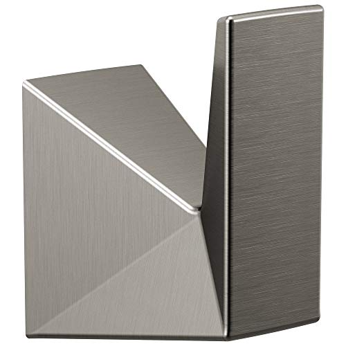 Brushed stainless steel robe hook with angled geometric design and polished chrome trim.