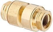 Brass dual check vacuum breaker valve with 3/8 inch female threaded connections and metal compression fittings.