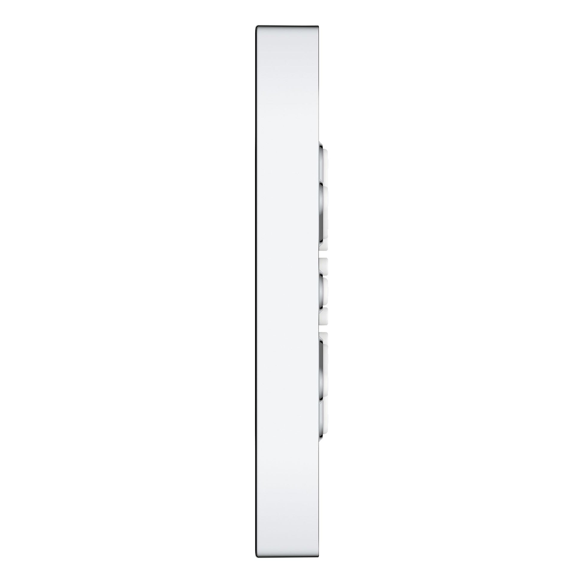 Chrome square body spray with two spray outlets arranged vertically on the face.