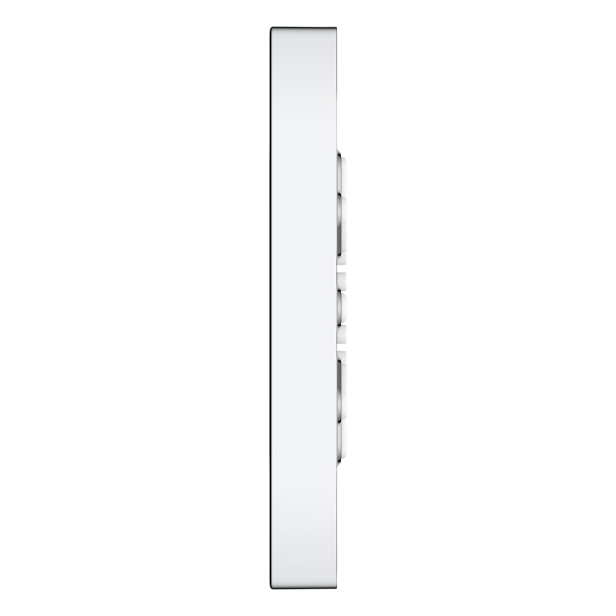 Chrome square body spray with two spray outlets arranged vertically on the face.