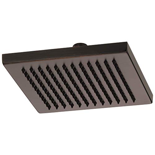 Square matte black raincan showerhead with linear spray pattern and ceiling mount.