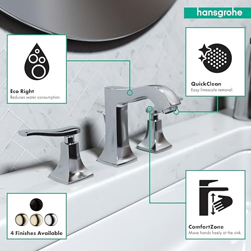 hansgrohe 31073001 Metric C Widespread Faucet 100 with Pop-Up Drain in Chrome Finish