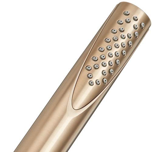Champagne bronze hand shower with multiple spray jets on rounded head and smooth cylindrical handle.