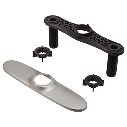 Stainless steel escutcheon plate with mounting baseplate, black valve body, and fastening nuts.