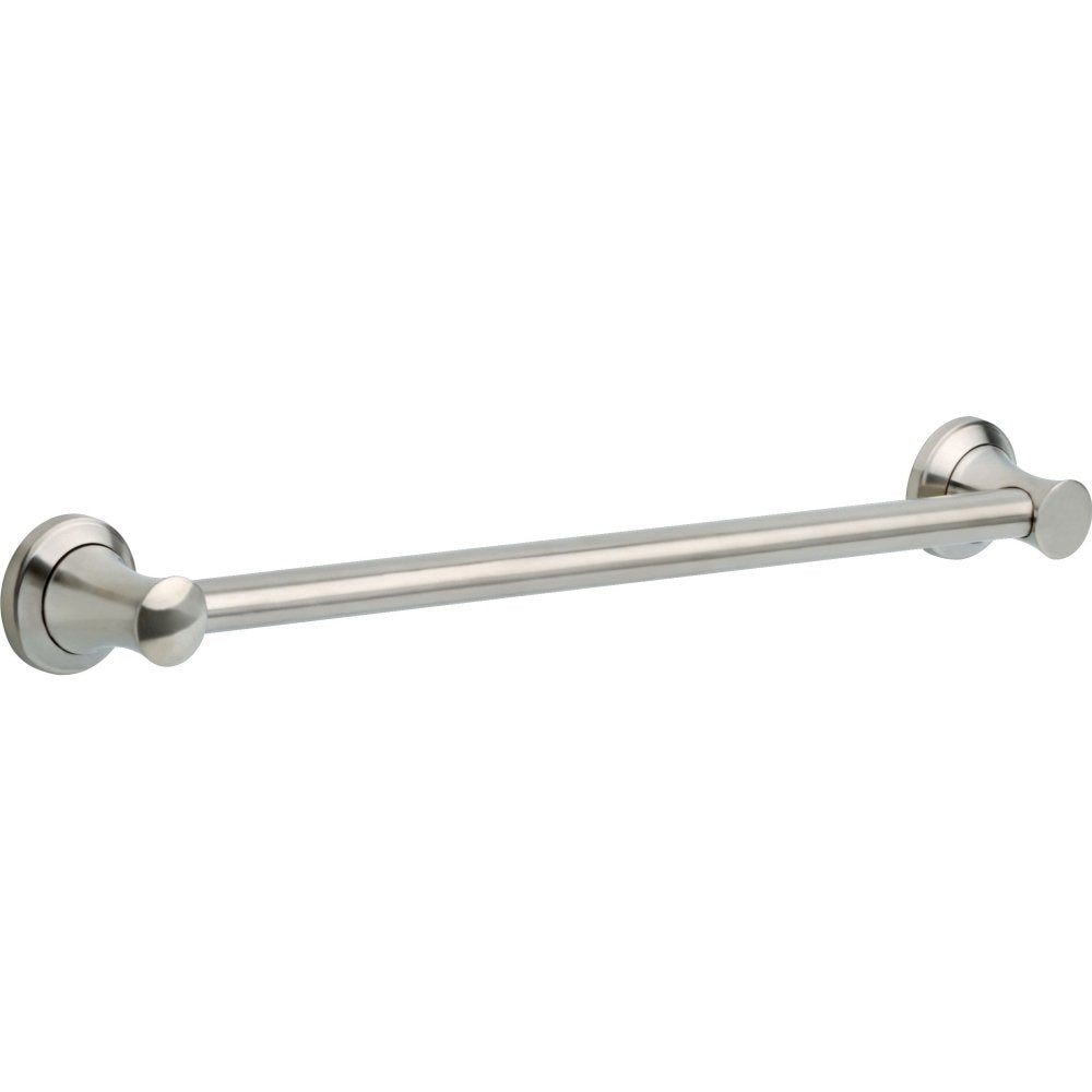 Stainless steel grab bar with round mounting flanges on each end, shown horizontally.