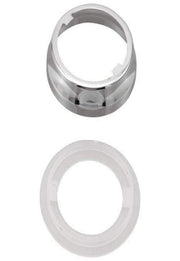 Chrome escutcheon and white rubber gasket ring components for Delta Palo pull-out faucet.
