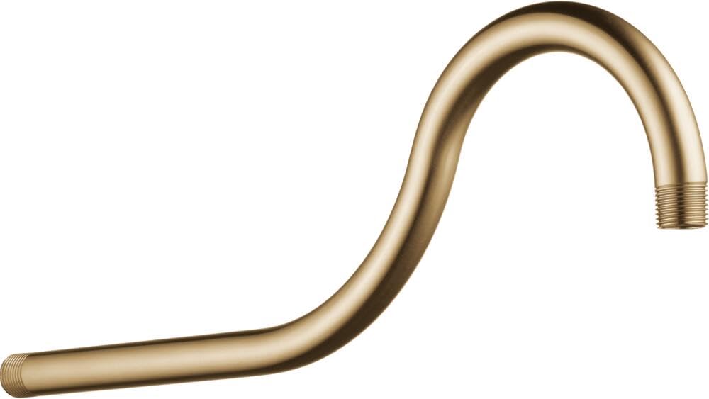 Champagne bronze curved shower arm with threaded connection points at both ends.