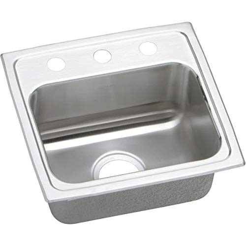 Stainless steel drop-in sink with single bowl, drain, and two faucet holes on rim.