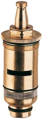 Brass thermostatic cartridge with cylindrical body, knurled grip band, and tapered top insert.