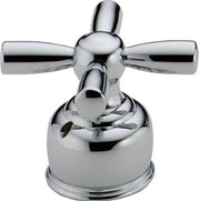 Chrome roman tub faucet with two metal cross handles and a curved spout.