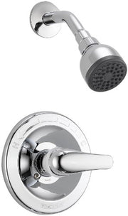 Chrome shower combo with round showerhead and single-lever valve trim.
