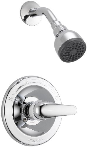 Chrome shower combo with round showerhead and single-lever valve trim.
