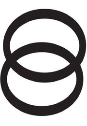Two black rubber o-rings stacked vertically against white background.