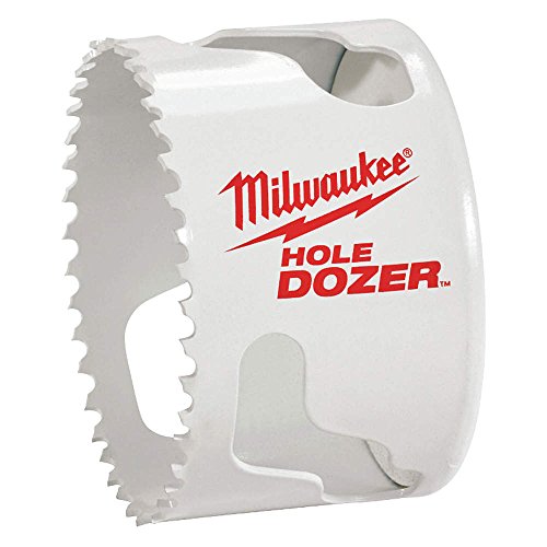 Milwaukee HOLE DOZER bi-metal hole saw with serrated cutting edge and white plastic body with red branding.