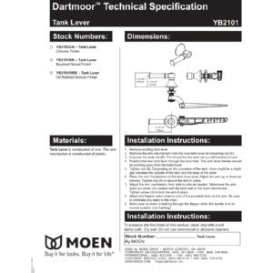 Oil-rubbed bronze toilet tank lever handle with installation diagram and technical specifications.