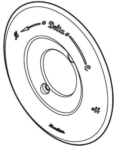 Circular stainless steel escutcheon with concentric rings and Delta branding, shown from front view.