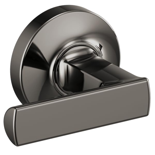 Black wall-mounted tub filler with two lever handles and circular escutcheon plate.