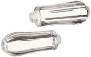 Two clear cylindrical acrylic lever handle accents with metal mounting collars shown at different angles.