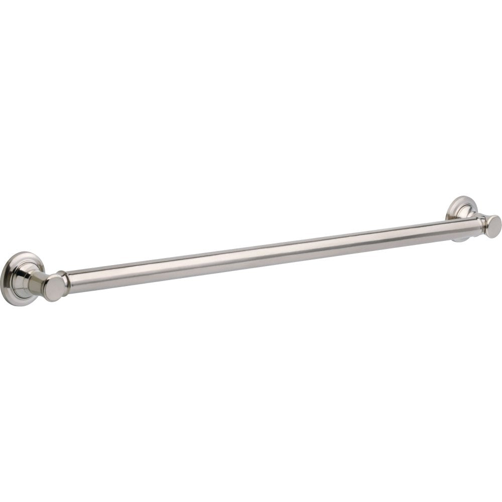 Stainless steel grab bar with circular mounting flanges at each end, 36 inches long.