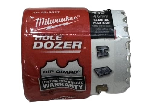 Milwaukee 1-13/16" bi-metal hole saw with red packaging showing Hole Dozer branding and warranty label.