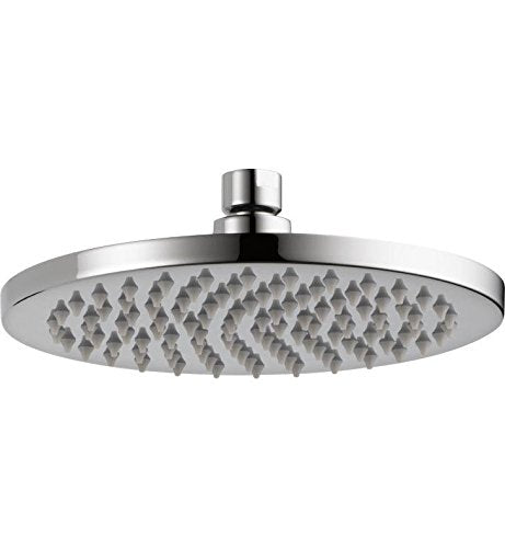 Chrome round raincan shower head with multiple spray nozzles and center connector arm.
