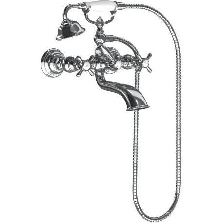 Moen Weymouth Two Handle Tub Filler with Cross Handles and Handshower in Brushed Nickel - S22105BN